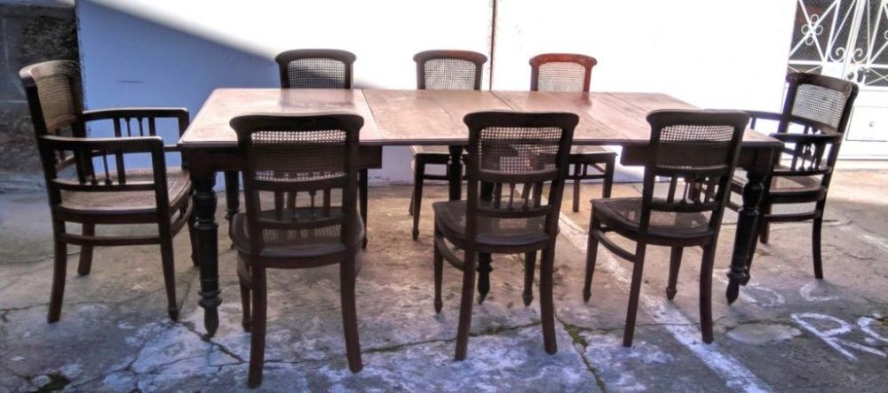 Mesa Cadeiras Canapé Mogno Séc XIX