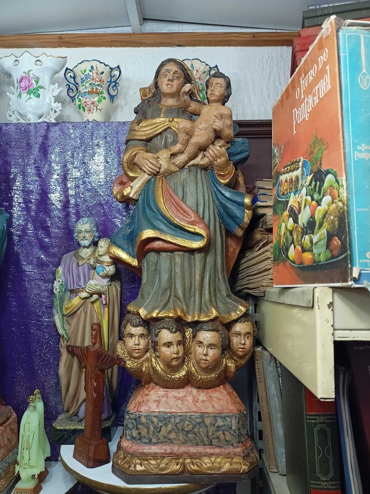 Figura Nossa Sra Menino Madeira Policromada XVIII XIX 2