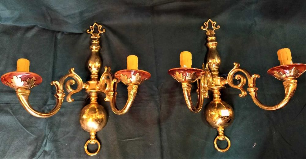 Par Apliques 2 Lâmpadas Metal Dourado