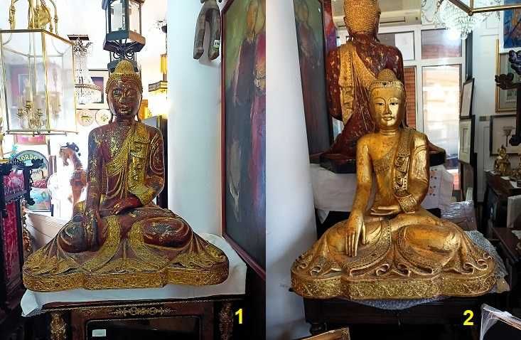 Par Estátuas Buda Madeira