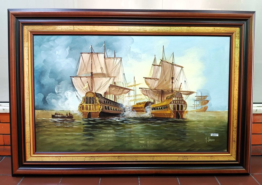 Quadro Óleo Sobre Tela Teixeira Cardoso Navios