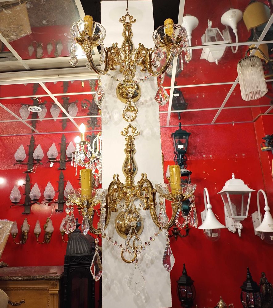 Par Apliques Metal Dourado e Cristal
