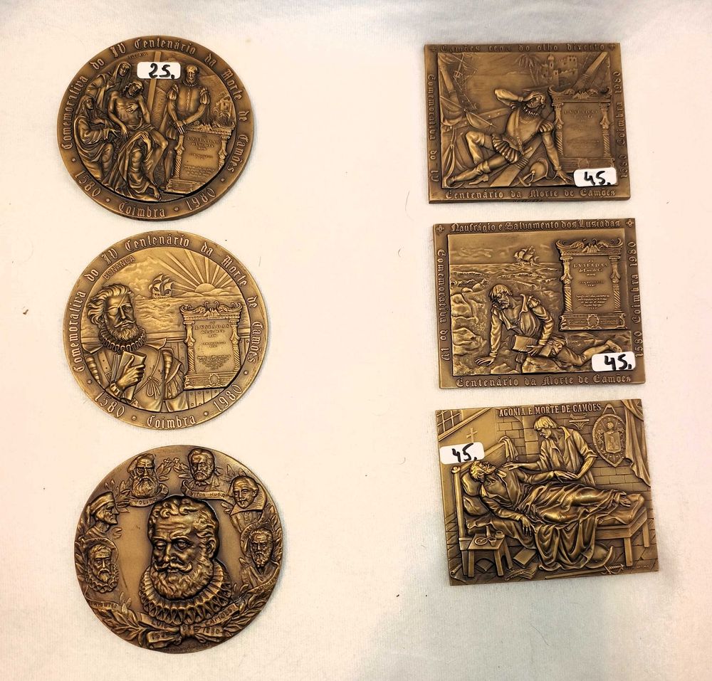 Lote de 6 Medalhas/Placas Comemorativas – IV Centenário de Camões (1580–1980)